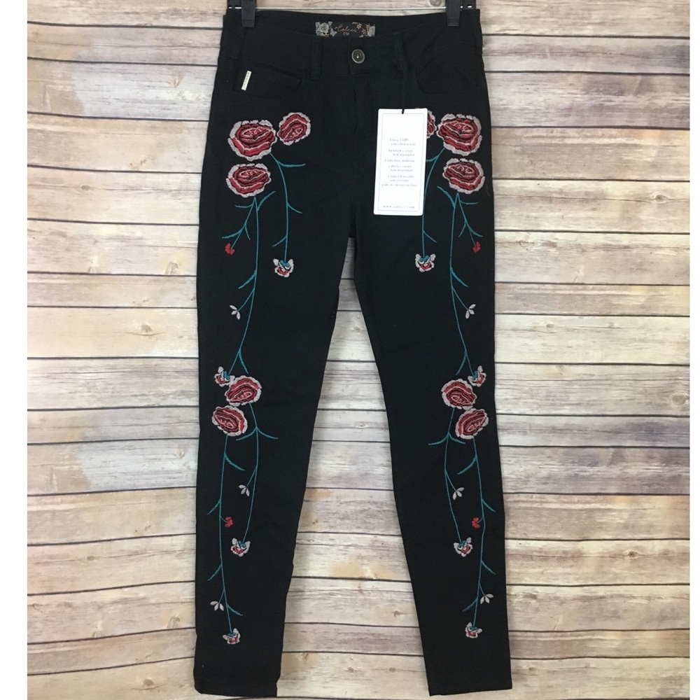 COLCCI Black Embroidered Skinny Jeans